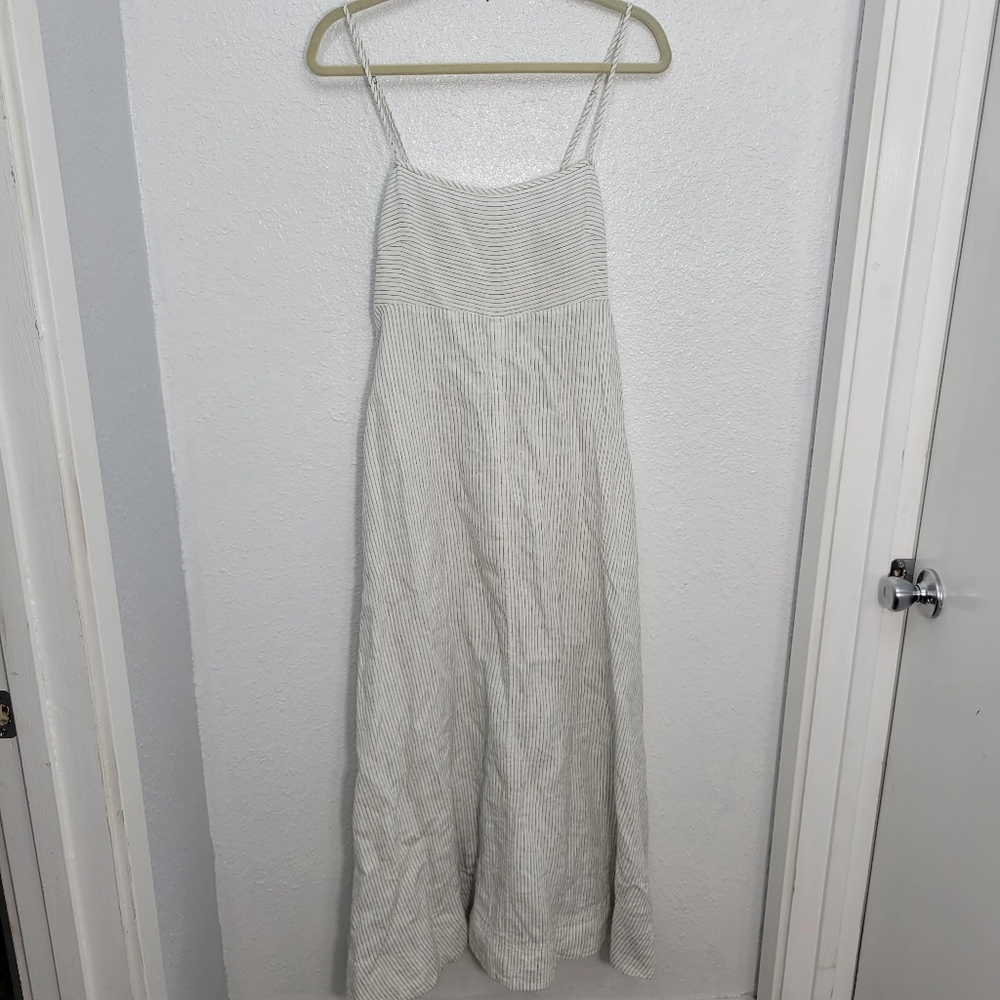 Madewell Striped Empire-Waist Midi Dress in 100% Linen NV470 Size M - Picture 4 of 10